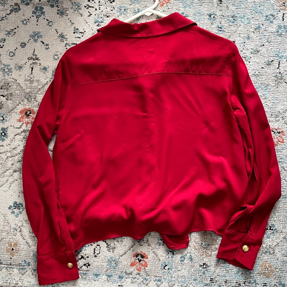 Karen Kane Red Button-Up Tie Front Blouse - Picture 12 of 14